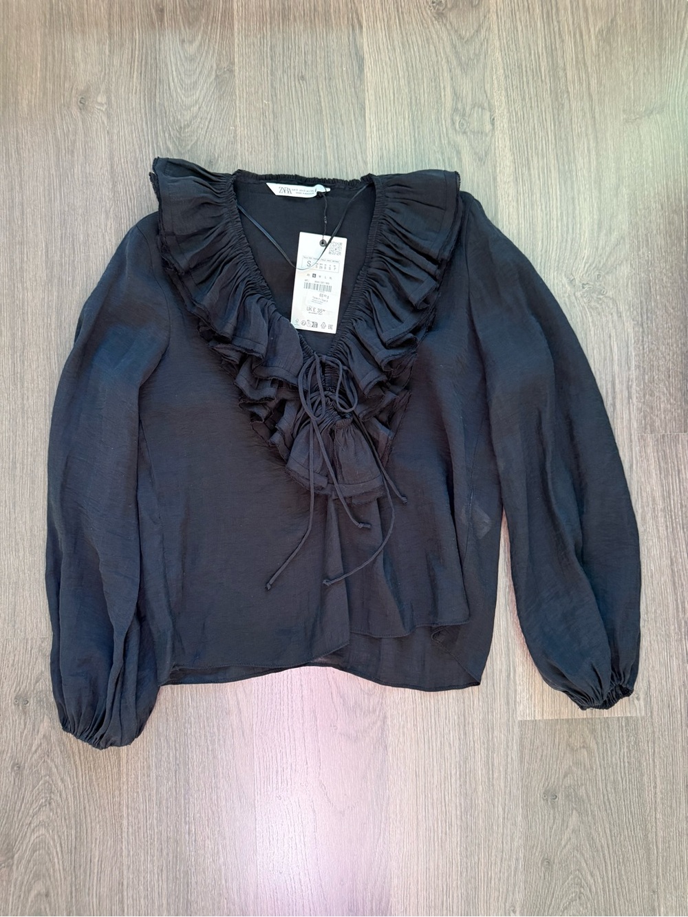 ZARA Ruffled Black Blouse Top